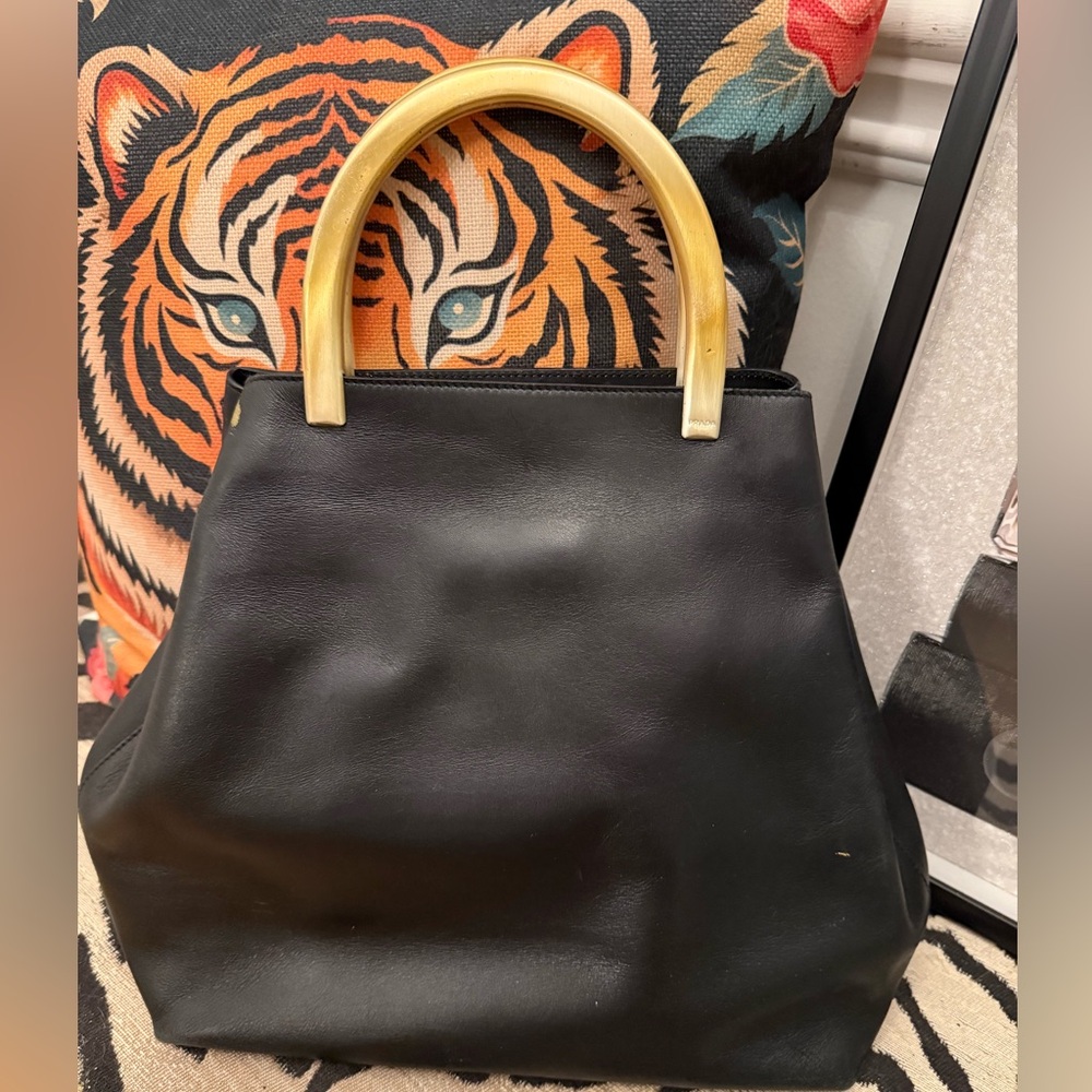 vintage Prada Black and Tan Leather Tote Bag Gold Handles